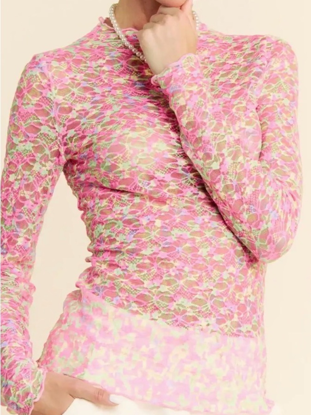 Davi & Dani Bright Colorful Floral Sheer Lace Layering Top